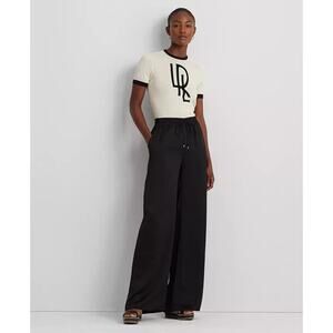 RALPH LAUREN - BLACK SATIN WIDE LEG DRAW STRING PANTS SZ S